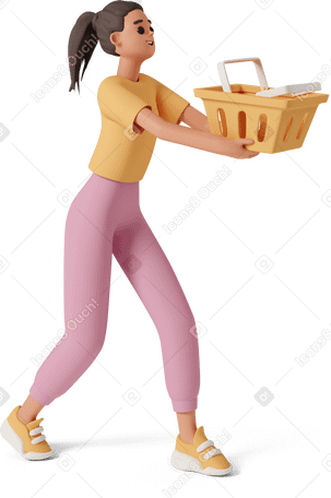 3D girl with shopping cart Illustration in PNG, SVG