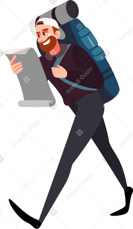 the traveler with with travel bag and map Illustration in PNG, SVG