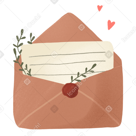 Enveloppe ouverte romantique avec une note et des coeurs PNG, SVG