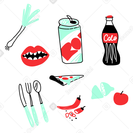 Ingredients, soft drinks and cutlery PNG, SVG