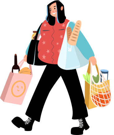 girl with grocery bags and food PNG, SVG