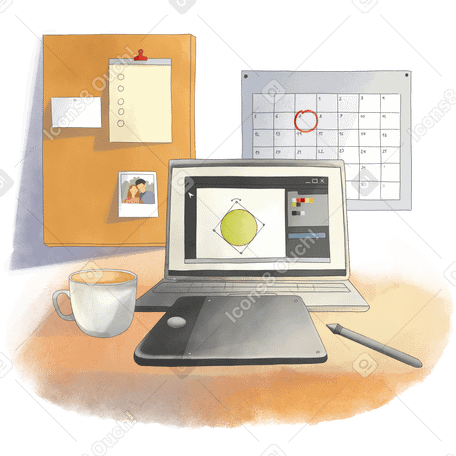 Designer's workplace Illustration in PNG, SVG