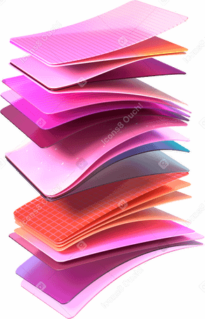 3D floating stack of colorful plastic cards PNG, SVG