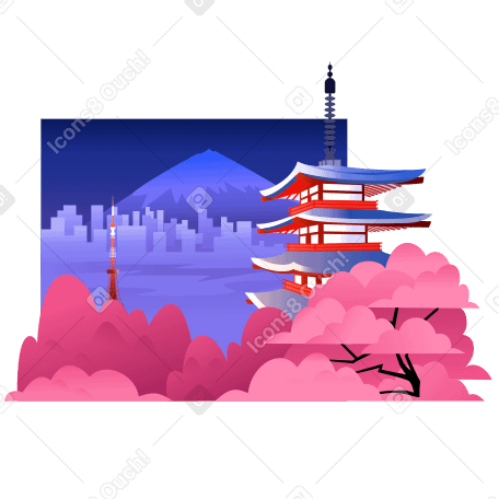 Night scenery with Tokyo sights background Illustration in PNG, SVG
