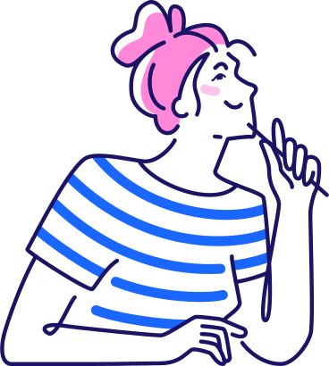 thinking woman in striped shirt sitting at the table PNG, SVG