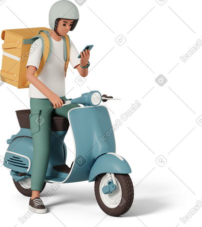 3D delivery boy on scooter PNG, SVG