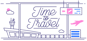 Schriftzug „time to travel“ mit fenster mit blick auf den flughafentext PNG, SVG