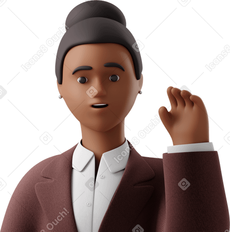 3D close up of black businesswoman in brown suit waving goodbye Illustration in PNG, SVG
