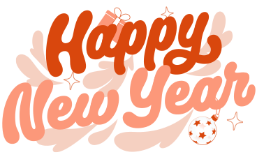 Надпись с новым годом с текстом декоративных элементов в PNG, SVG