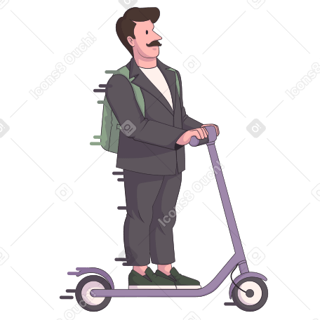 灰色のスーツを着た男が電動スクーターに速く乗る のpngと