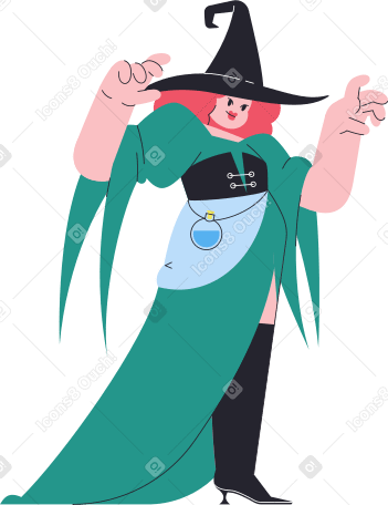 conjuring witch in hat Illustration in PNG, SVG