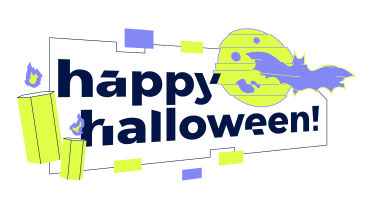 Text happy halloween-schriftzug mit kerzen, fledermaus und mond PNG, SVG