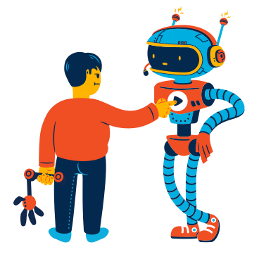 Man launching a robot by pressing a button PNG, SVG