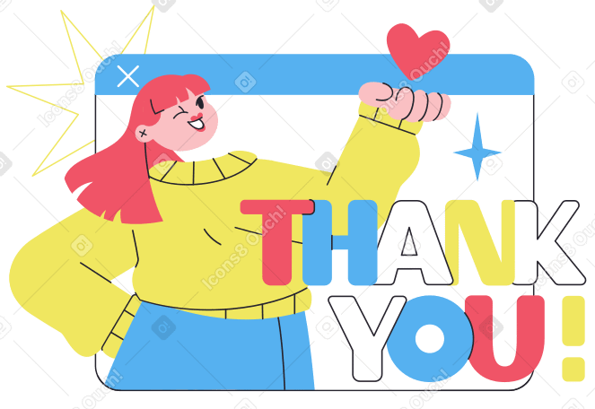 レタリング「ありがとう！」ブラウザテキスト内の女の子と PNG、SVG