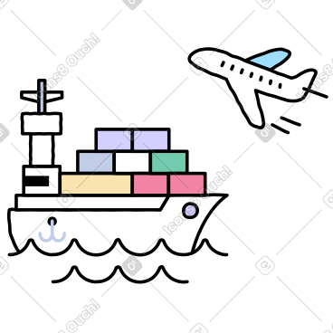 Goods being transported by boxship and airplane PNG, SVG