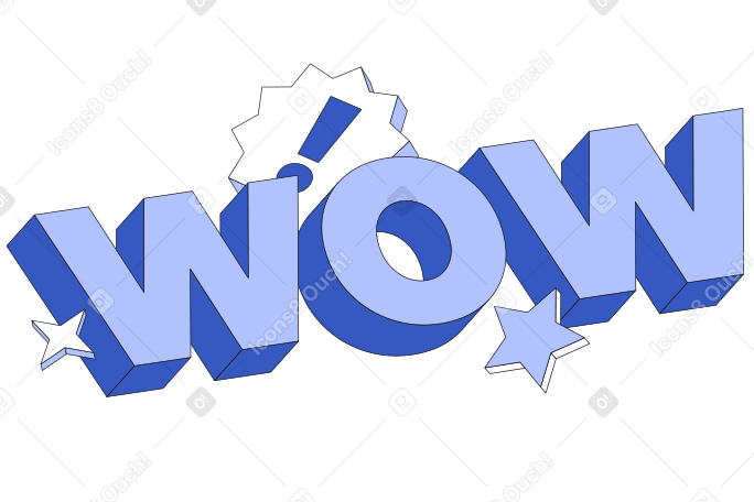 Lettering Wow! with exclamation mark and stars text PNG, SVG