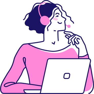 woman in a headphones holding a laptop PNG, SVG