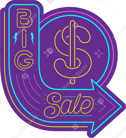 Надпись большая распродажа на винтажном тексте неоновой вывески в PNG, SVG