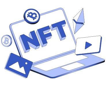 Надпись nft с текстом значка криптовалюты, биткойна и изображений в PNG, SVG