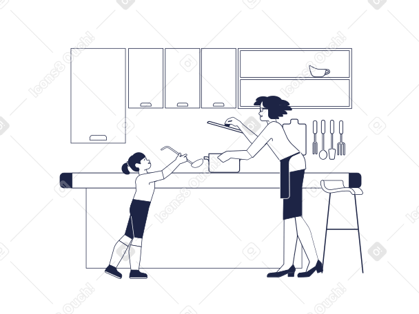 Family cooking in kitchen PNG, SVG
