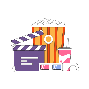 Popcorn with soda pop cinematic clapper and 3D glasses  PNG, SVG