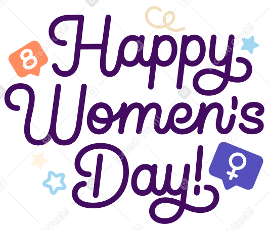 Letras ¡feliz día de la mujer! con letrero femenino y texto de elementos decorativos PNG, SVG