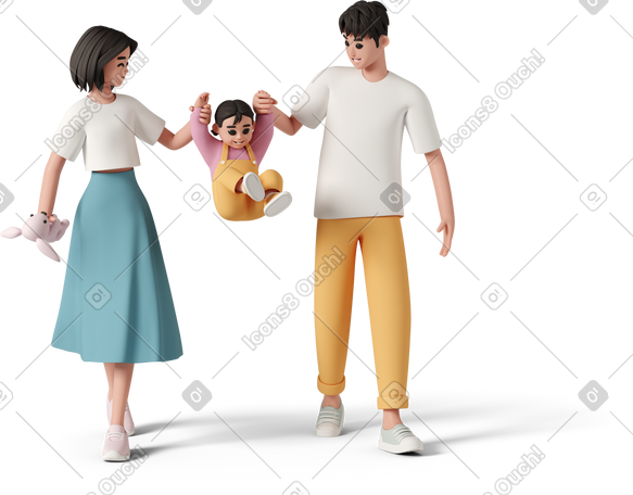 3D couple walks with baby PNG, SVG