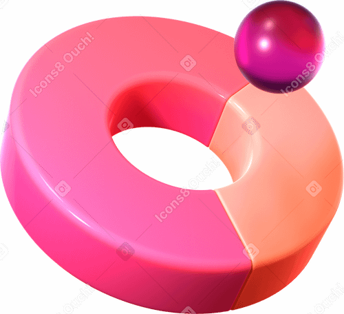 3D doughnut diagram with two parts and glass sphere PNG, SVG