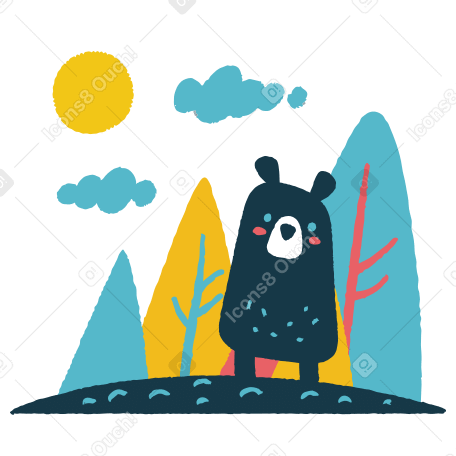 Bear in forest Illustration in PNG, SVG