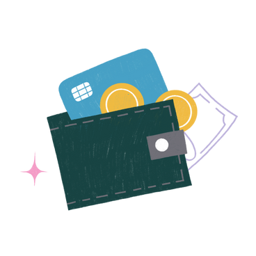 Wallet with coins, banknote and bank card PNG, SVG