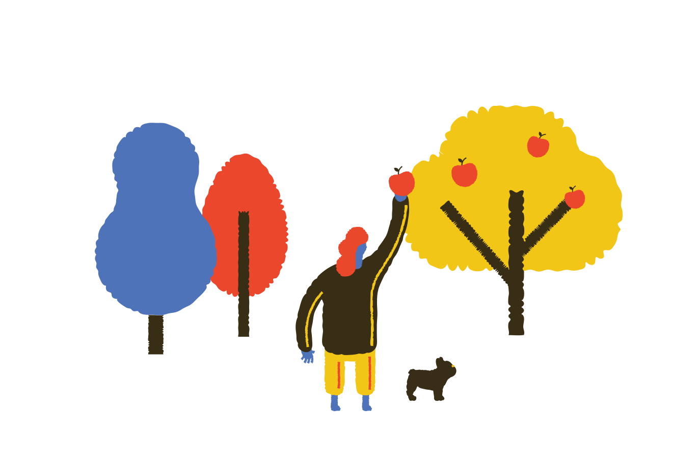 Walk in the garden with dog  Illustration in PNG, SVG
