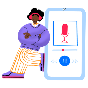 Person listening to podcast on phone PNG, SVG
