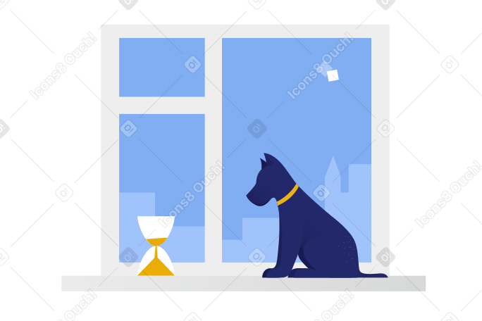 Illustration Chien attendant son propriétaire sur le rebord de la fenêtre aux formats PNG, SVG