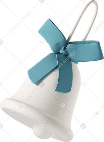 3D white bell with blue ribbon Illustration in PNG, SVG