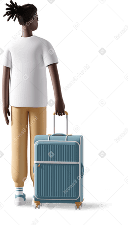 3D boy with suitcase travel Illustration in PNG, SVG