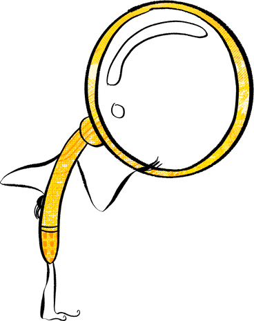 magnifying glass thinking while looking down PNG, SVG