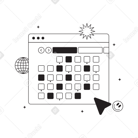 Online calendar with marked days in a web browser Illustration in PNG, SVG
