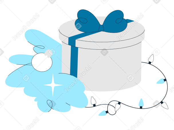 Round gift box with Christmas lights PNG, SVG