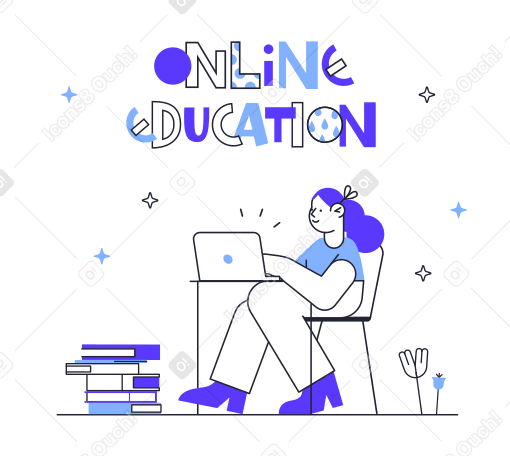 Online education text over the girl with laptop and books PNG, SVG