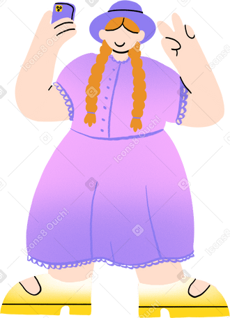 girl in a dress taking a selfie PNG、SVG