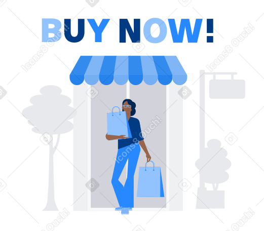 Lettering Buy Now! with a woman shopping Illustration in PNG, SVG