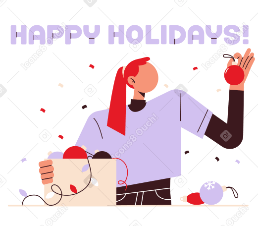 Lettering Happy Holidays! with woman looking at Christmas decorations text PNG, SVG