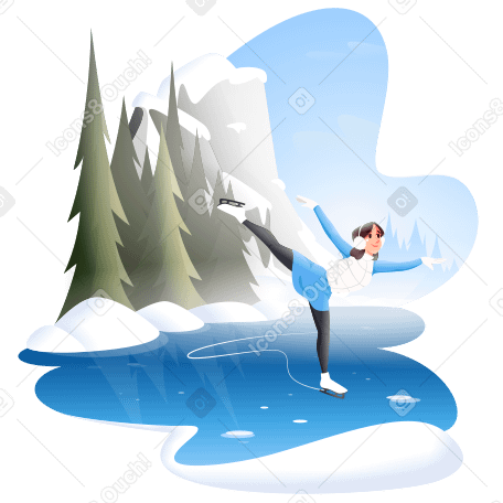 Girl skates on a lake in the mountains Illustration in PNG, SVG