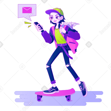 A teenager rides a skateboard while talking on the phone Illustration in PNG, SVG
