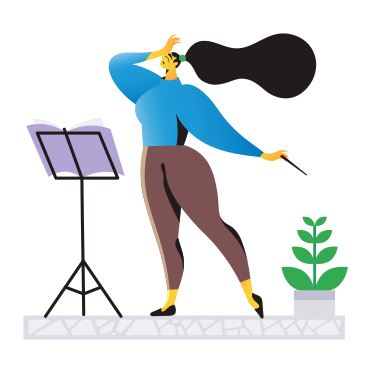Conductor with baton at the music stand PNG, SVG