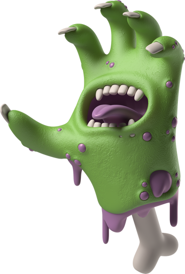尖叫的绿色僵尸手，手掌上有一张嘴 PNG, SVG