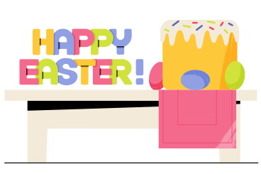 Надпись "счастливой пасхи" с пасхальным хлебом и яйцами в PNG, SVG
