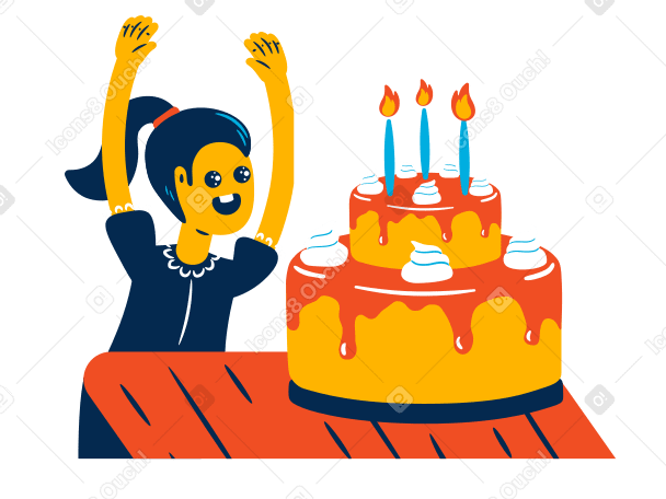 Ragazza e grande torta di compleanno PNG, SVG