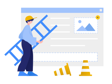 Man with a ladder goes to build a page using web elements PNG, SVG