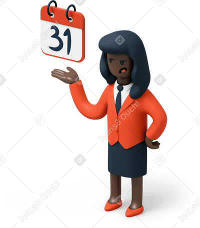 3D Black businesswoman pointing at calendar Illustration in PNG, SVG